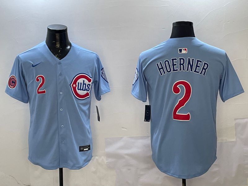 Men Chicago Cubs #2 Hoerner Light Blue Throwback 2025 Nike MLB Jersey style 2